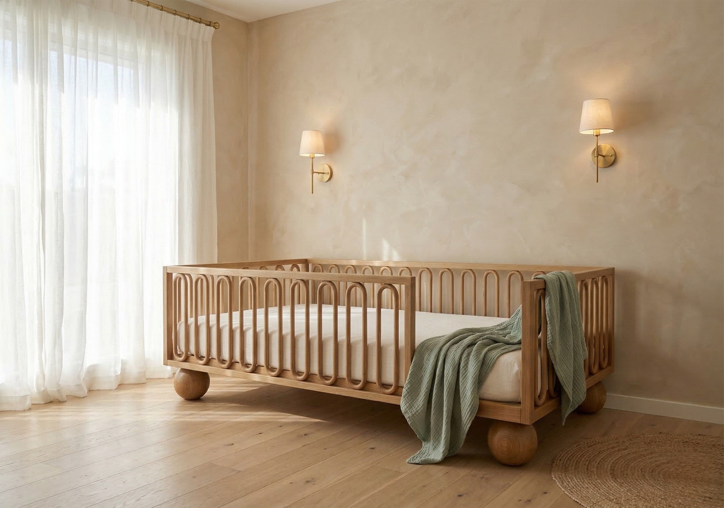 Petite Rêves Lune Floor Bed in minimal Japandi-style nursery